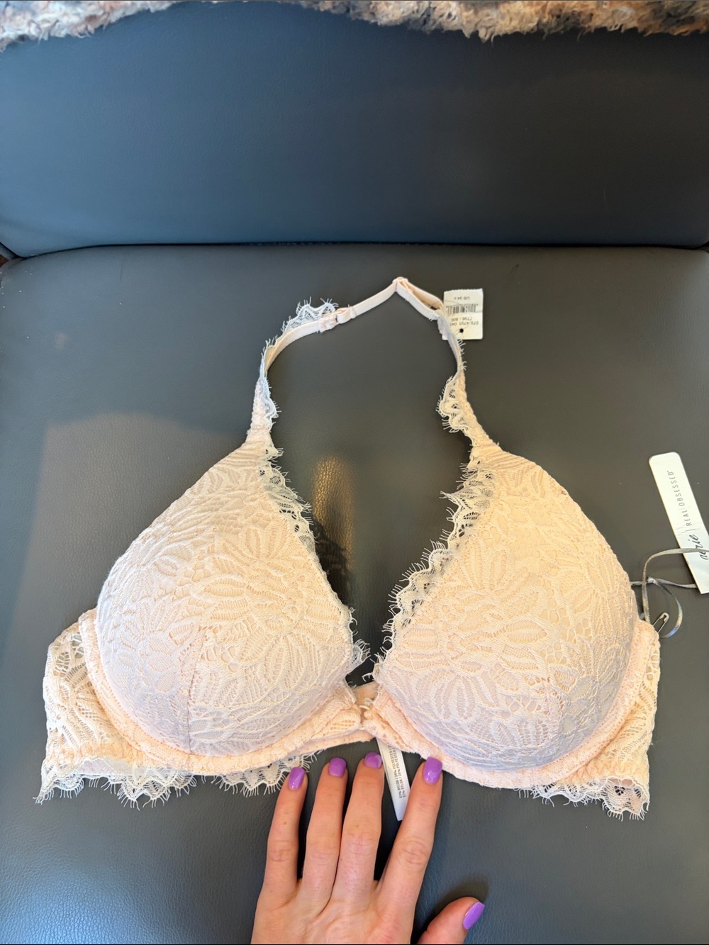 aerie Lace Plunge Halter Bra - Light Pink
